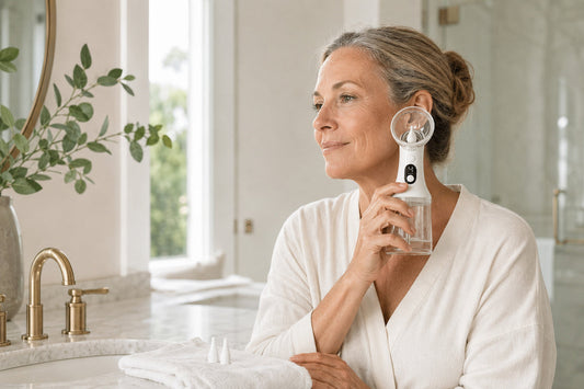 Adult preparing the EarEase electric ear wax irrigation kit for a careful at-home ear-care routine