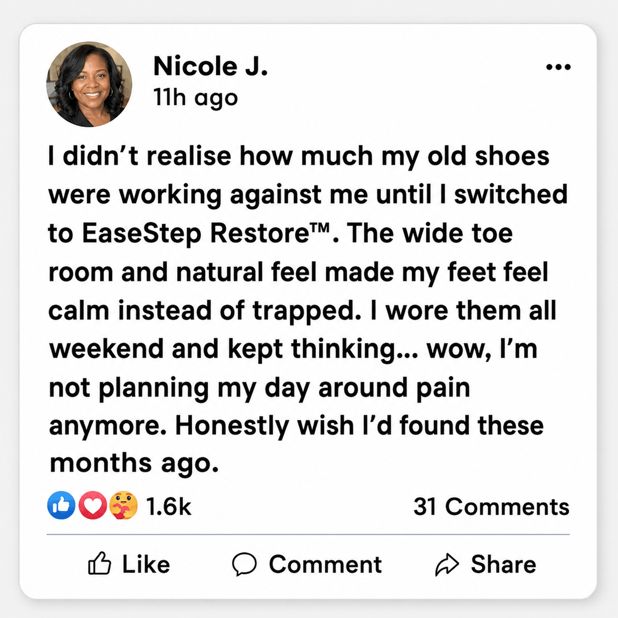 Nicole J. social review for EaseStep Restore shoes