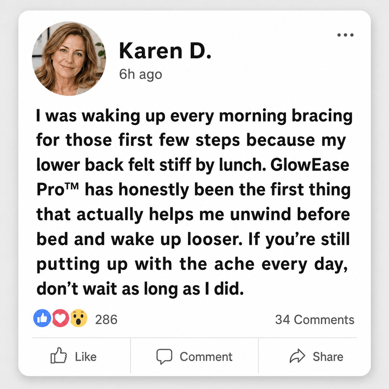 Karen D. social review for GlowEase Pro red light therapy wrap