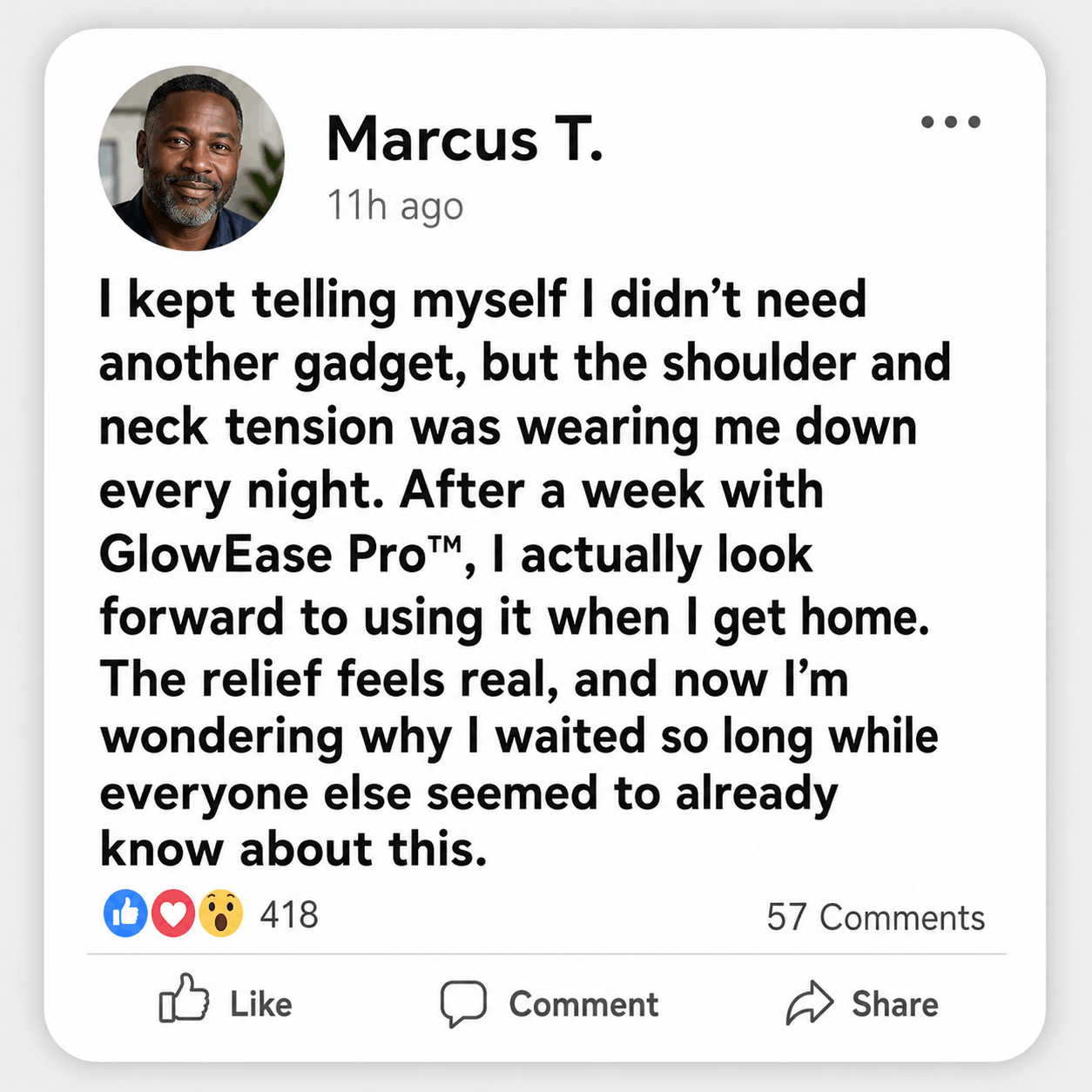 Marcus T. social review for GlowEase Pro red light therapy wrap