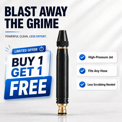 HydroWash Pro hose nozzle showing powerful outdoor cleaning benefits and Buy 1 Get 1 Free offer