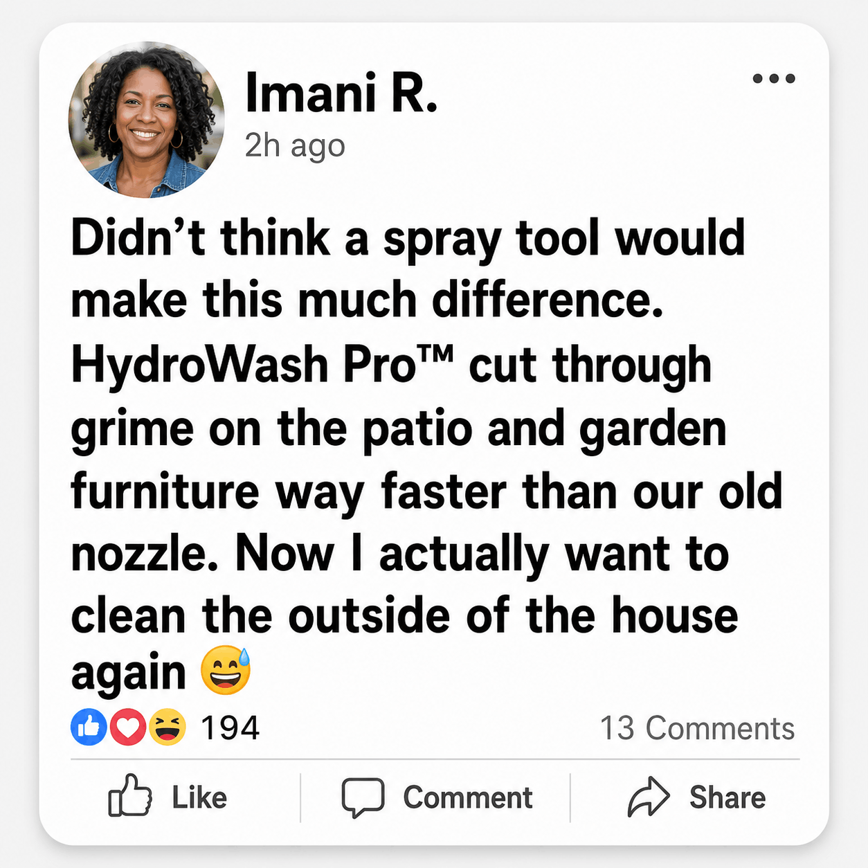 Imani R. social review for HydroWash Pro high-pressure hose cleaning nozzle