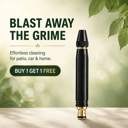 JetRinse hose nozzle product image showing grime cleaning benefits and Buy 1 Get 1 Free bundle offer