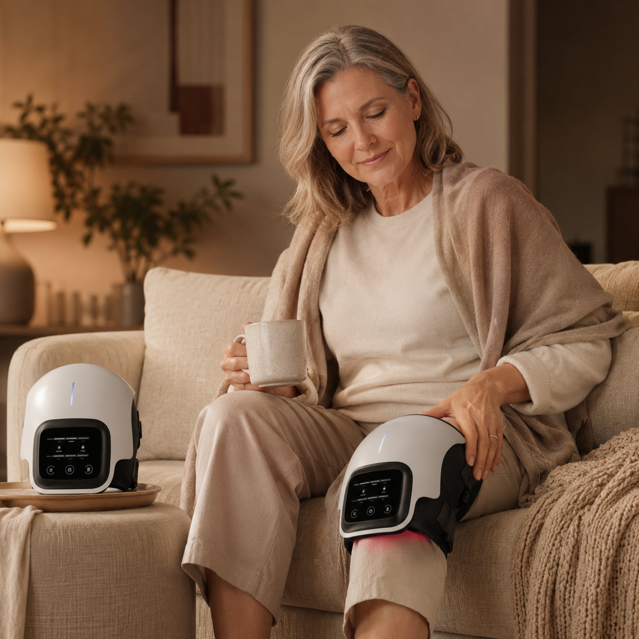 KneeGlow Pro infrared heated knee massager with digital controls and adjustable wrap
