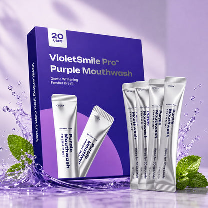VioletSmile Pro purple whitening mouthwash sachets with fresh mint 20-use box