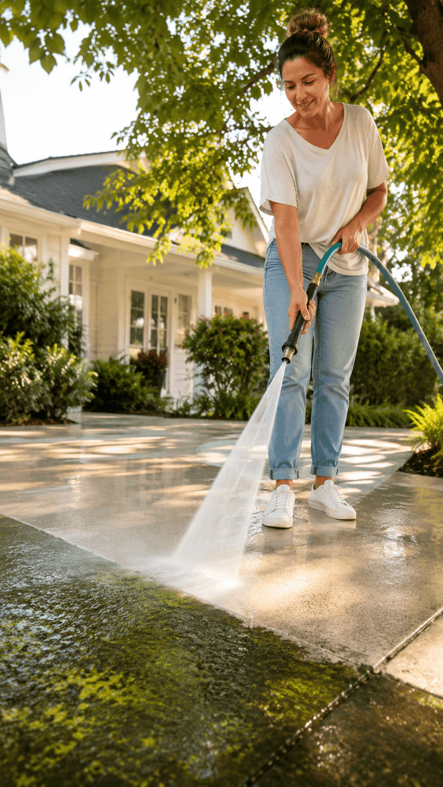 Customer cleaning a driveway with JetRinse