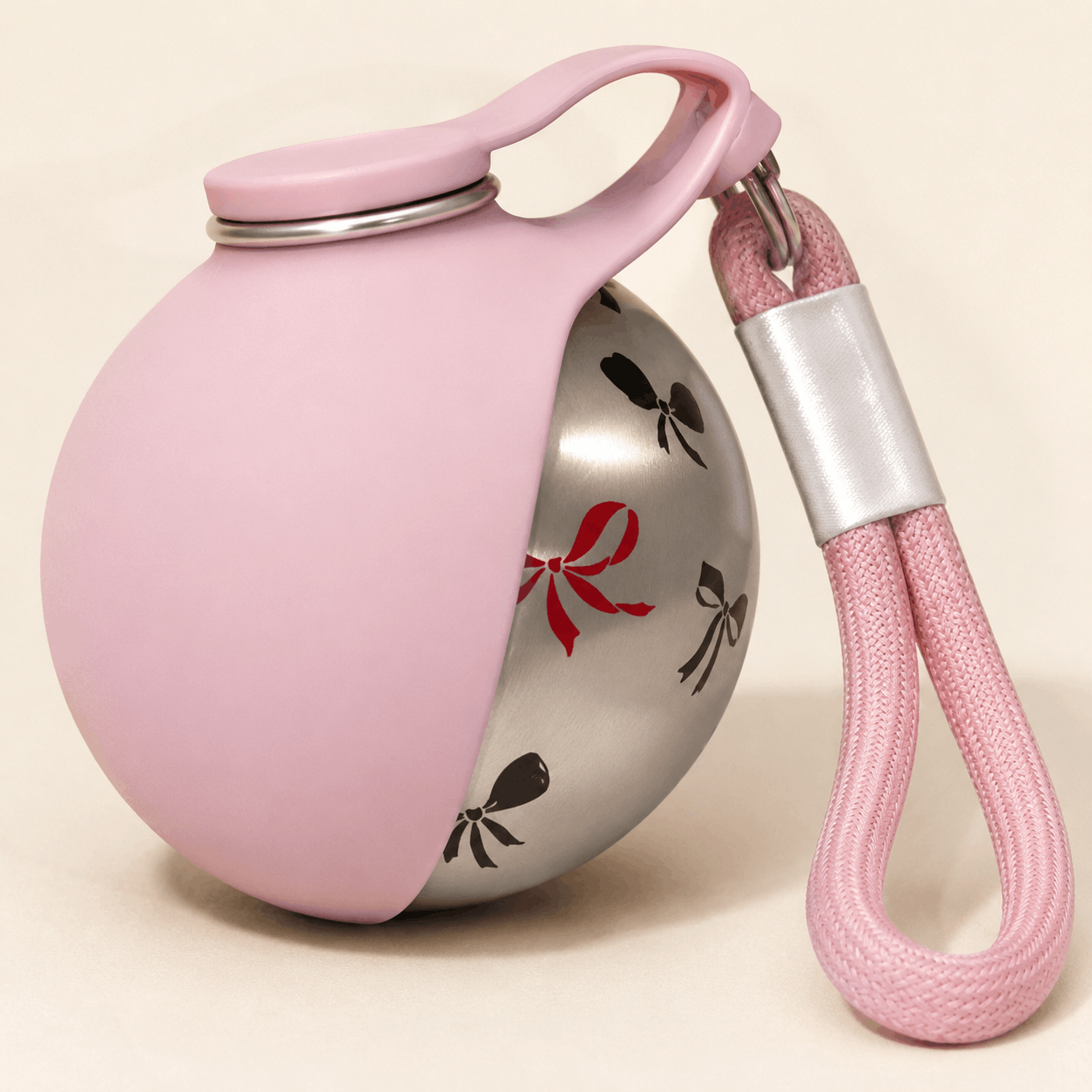 PupCup pink portable pet water bottle with wrist strap