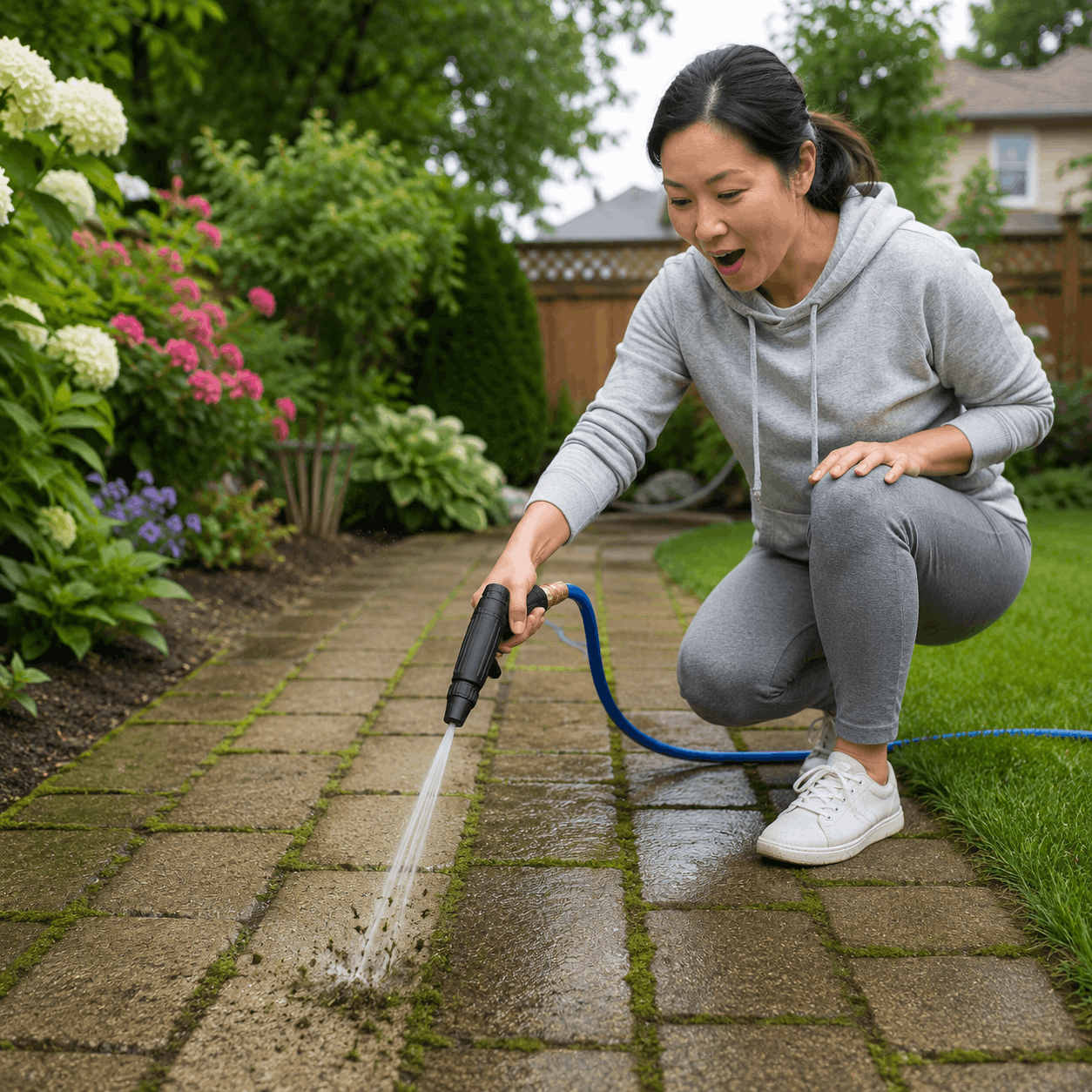 Mei L. HydroWash Pro customer review image cleaning moss between patio slabs
